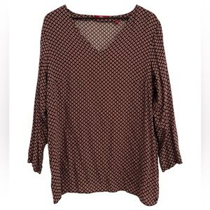 s.Oliver V-Neck Geometric Diamond Print Long Sleeve Blouse